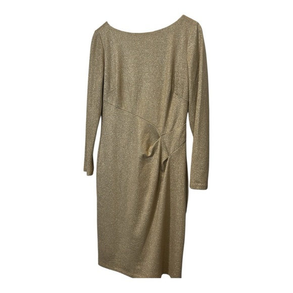 Lauren Ralph Lauren Gold Tone Sparkle Long Sleeve Cocktail Midi Dress Size 12 - Picture 3 of 17